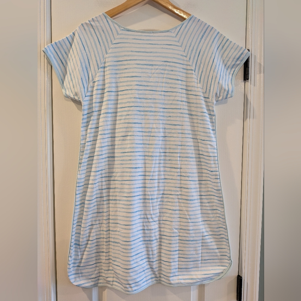 LAKE Pajamas Nightgown 100% Pima Cotton Saltwater Stripe Blue White Stripe M - Picture 7 of 11